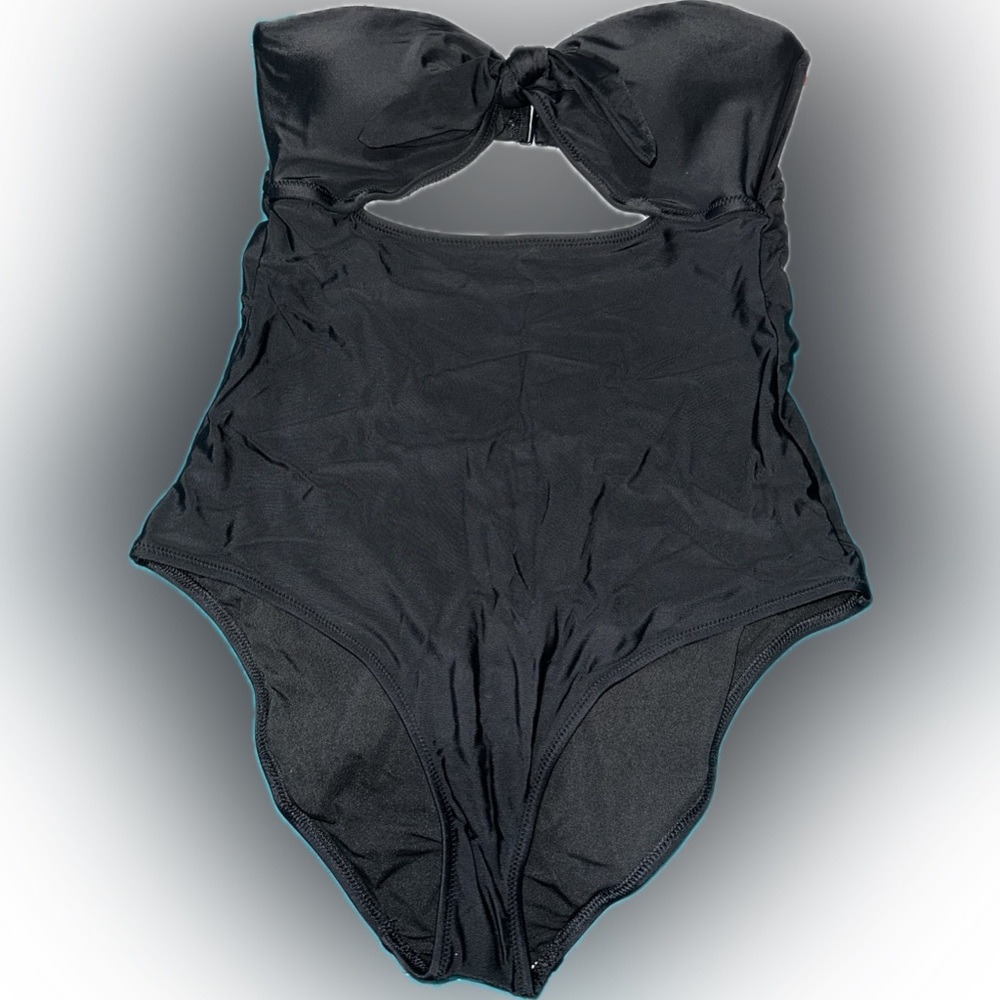 Women’s Aerie Black Front Tie Bandeau One Piece Swimsuit - Medium